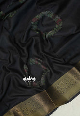 Jet Black - Avantika - Semi Mysore Silk with Floral Border - Perfect for Festival Wear | Casual Wear