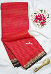 Spicy Red - Avantika - Semi Mysore Silk Saree Zari Checks with Contrast Pallu and Blouse - Perfect for Small Functions