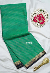 Bright Aqua Green - Avantika - Semi Mysore Silk Saree Zari Checks with Contrast Pallu and Blouse - Perfect for Small Functions