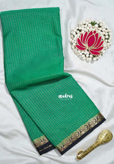 Bright Aqua Green - Avantika - Semi Mysore Silk Saree Zari Checks with Contrast Pallu and Blouse - Perfect for Small Functions