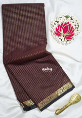 Coffe Brown - Avantika - Semi Mysore Silk Saree Zari Checks with Contrast Pallu and Blouse - Perfect for Small Functions
