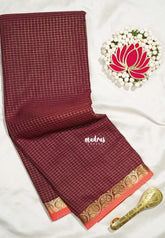 Majestic Maroon - Avantika - Semi Mysore Silk Saree Zari Checks with Contrast Pallu and Blouse - Perfect for Small Functions