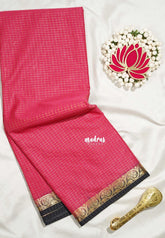 Punch Pink - Avantika - Semi Mysore Silk Saree Zari Checks with Contrast Pallu and Blouse - Perfect for Small Functions