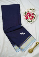Midnight Blue - Avantika - Semi Mysore Silk Saree with Mango Contrast Border - Perfect for Small Functions