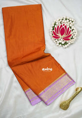 Mustard Orange - Avantika - Semi Mysore Silk Saree with Mango Contrast Border - Perfect for Small Functions