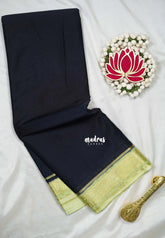 Nightfall Black - Avantika - Semi Mysore Silk Saree with Mango Contrast Border - Perfect for Small Functions