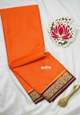 Bright Orange - Avantika - Semi Mysore Silk Saree with Mango Contrast Border - Perfect for Small Functions
