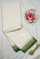 Ivory White - Avantika - Semi Mysore Silk Saree with Mango Contrast Border - Perfect for Small Functions