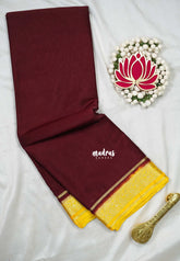 Crimson Maroon - Avantika - Semi Mysore Silk Saree with Mango Contrast Border - Perfect for Small Functions