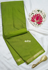 Sap Green - Avantika - Semi Mysore Silk Saree with Small Mango Border - Perfect for Regular Wear | Office Wear