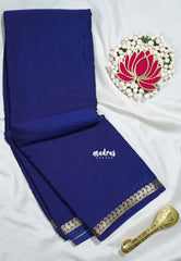 Indigo Blue - Avantika - Semi Mysore Silk Saree with Small Mango Border - Perfect for Regular Wear | Office Wear