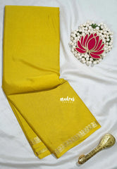 Yellowish Green - Avantika - Semi Mysore Silk Saree with Small Mango Border - Perfect for Regular Wear | Office Wear