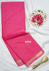Rose Pink - Avantika - Semi Mysore Silk Saree with Small Mango Border - Perfect for Regular Wear | Office Wear