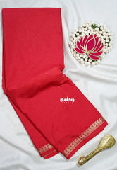 Tomato Red - Avantika - Semi Mysore Silk Saree with Small Mango Border - Perfect for Regular Wear | Office Wear