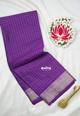 Rich Purple - Avantika - Semi Mysore Silk Saree with Checks Weaving and Zari Border - Perfect for Small Functions