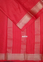 Chilli Red - Avantika - Semi Mysore Silk Saree with Checks Weaving and Zari Border - Perfect for Small Functions