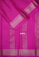 Fuchsia Pink - Avantika - Semi Mysore Silk Saree with Checks Weaving and Zari Border - Perfect for Small Functions