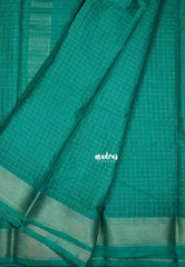 Aqua Green - Avantika - Semi Mysore Silk Saree with Checks Weaving and Zari Border - Perfect for Small Functions