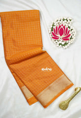 Mustard Yellow - Avantika - Semi Mysore Silk Saree with Checks Weaving and Zari Border - Perfect for Small Functions