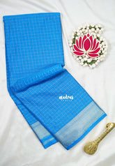 Soap Blue - Avantika - Semi Mysore Silk Saree with Checks Weaving and Zari Border - Perfect for Small Functions