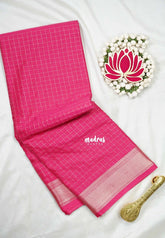 Queen's Pink - Avantika - Semi Mysore Silk Saree with Checks Weaving and Zari Border - Perfect for Small Functions