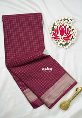 Winered - Avantika - Semi Mysore Silk Saree with Checks Weaving and Zari Border - Perfect for Small Functions
