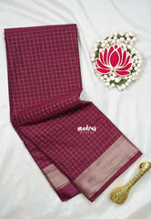 Winered - Avantika - Semi Mysore Silk Saree with Checks Weaving and Zari Border - Perfect for Small Functions