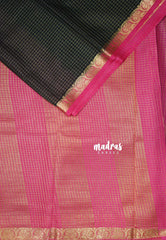 Midnight Green - Avantika - Semi Mysore Silk Saree Zari Checks with Contrast Pallu and Blouse - Perfect for Small Functions