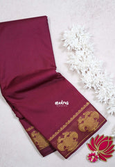 Wine Maroon - Avantika - Semi Mysore Silk Saree with Gandaberunda Border - Perfect for Small Functions