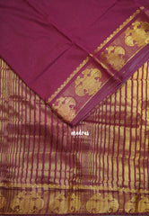 Wine Maroon - Avantika - Semi Mysore Silk Saree with Gandaberunda Border - Perfect for Small Functions