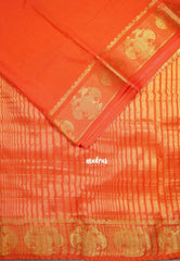 Sunset Orange - Avantika - Semi Mysore Silk Saree with Gandaberunda Border - Perfect for Small Functions