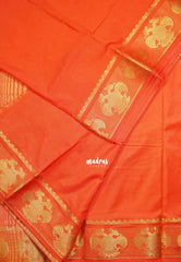 Sunset Orange - Avantika - Semi Mysore Silk Saree with Gandaberunda Border - Perfect for Small Functions