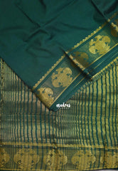 Bottle Green - Avantika - Semi Mysore Silk Saree with Gandaberunda Border - Perfect for Small Functions