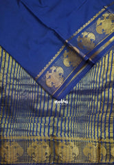 Navy Blue - Avantika - Semi Mysore Silk Saree with Gandaberunda Border - Perfect for Small Functions