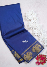 Navy Blue - Avantika - Semi Mysore Silk Saree with Gandaberunda Border - Perfect for Small Functions