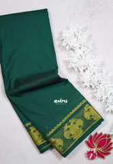 Bottle Green - Avantika - Semi Mysore Silk Saree with Gandaberunda Border - Perfect for Small Functions