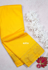 Canary Yellow - Avantika - Semi Mysore Silk Saree with Gandaberunda Border - Perfect for Small Functions