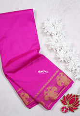 Fuchsia Pink - Avantika - Semi Mysore Silk Saree with Gandaberunda Border - Perfect for Small Functions