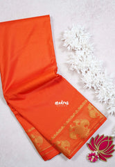 Sunset Orange - Avantika - Semi Mysore Silk Saree with Gandaberunda Border - Perfect for Small Functions