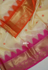 Creamy Ivory Beige - Avantika - Semi Mysore silk with Ganga Jamuna Border wiith Buttas - Perfect for Festival Wear