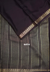 Dark Chocolate Brown with Leaf - Avantika - Semi Mysore Silk Saree with Small Mango and Leaf Border - Perfect for Small Functions