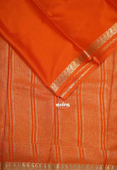 Sunset Orange with Leaf - Avantika - Semi Mysore Silk Saree with Small Mango and Leaf Border - Perfect for Small Functions