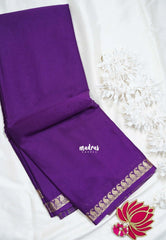 Royal Purple with Leaf - Avantika - Semi Mysore Silk Saree with Small Mango and Leaf Border - Perfect for Small Functions