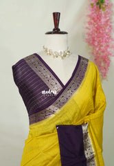Lime Yellow - Avantika - Semi Mysore Silk Saree Checks with Skirt Border - Perfect for Wedding Functions