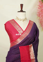 Jamun Purple - Avantika - Semi Mysore Silk Saree Checks with Skirt Border - Perfect for Wedding Functions