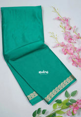 Bright Aqua Green - Avantika - Semi Mysore Silk Saree with Small Mango Border - Perfect for Small Functions