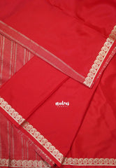Tomato Red - Avantika - Semi Mysore Silk Saree with Small Mango Border - Perfect for Small Functions