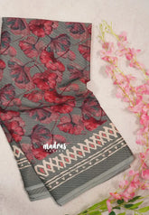 Moonstone Grey - Baby Soft Butter Silk Saree with Floral Prints - Best for Daily Wear | Summer