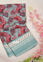 Muted Aqua Green - Baby Soft Butter Silk Saree with Floral Prints - Best for Daily Wear | Summer