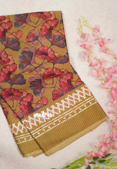 Mustard Brown - Baby Soft Butter Silk Saree with Floral Prints - Best for Daily Wear | Summer